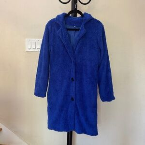Women's Cobalt / Royal Blue Botton Down Plush Coat w/ 2 Pockets